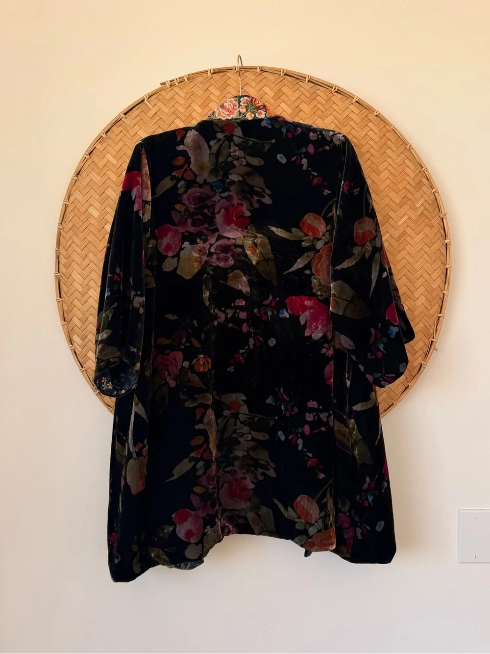 JOHNNY WAS PETITE KEHLANI REVERSIBLE FLORAL VELVET/SILK KIMONO EMBROIDERY BOHO